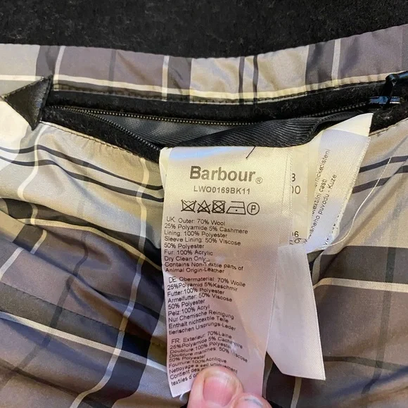 Barbour Black Wool Trench Coat Leather Collar Women's Size 4 - Picture 12 of 14